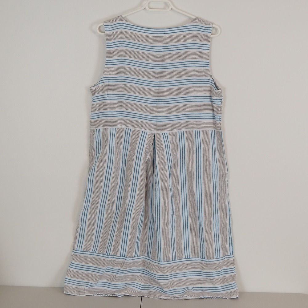 J. Jill Love Linen Sleeveless Striped Shift‎ Dress Women's Large Pockets Coastal - Picture 3 of 9